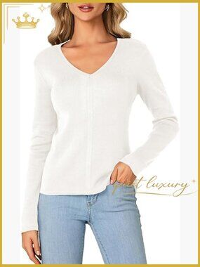 V-Neck Long Sleeve Slim Fit Knitted Pullover Sweater